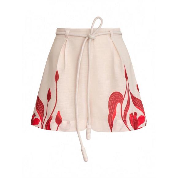 NEW ANDRES OTALORA women's viento y flores short in scarlet mini tulips